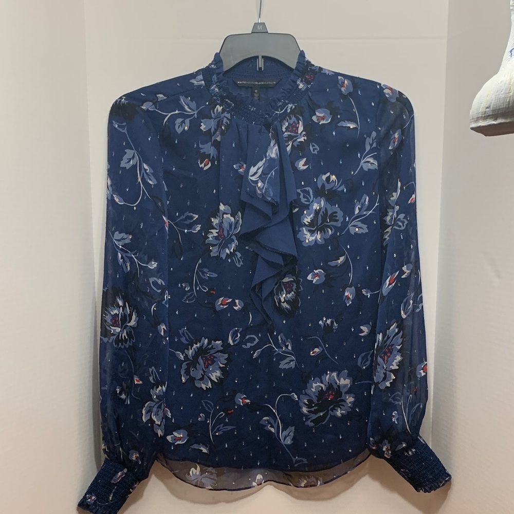 White House Black Market Navy Floral Blouse